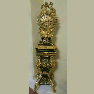 کنسول ساعت رنگ قهوه ای و ورق طلا کنسول ساعت رنگ قهوه ای و ورق طلا